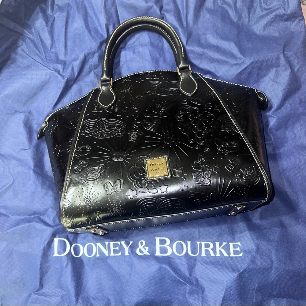 Disney Parks Dooney and Bourke Black Embossed Leather Satchel Bag Purse